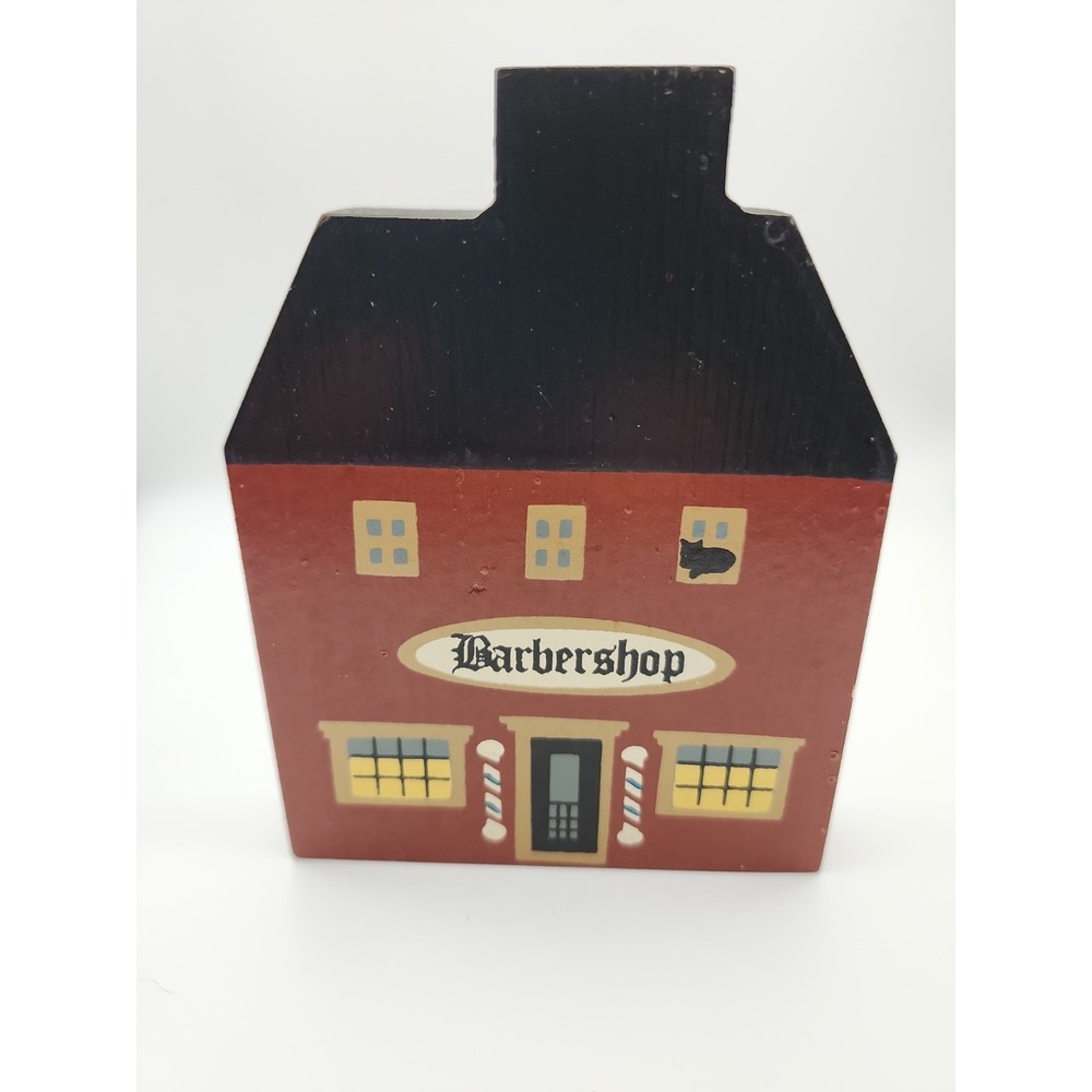 The Cats Meow Village "Barbershop" Wood Shelf Sitter. Artist Signed Faline '88